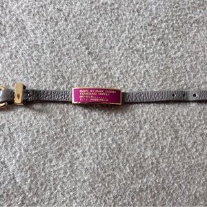 Marc by Marc Jacobs Gray Leather Bracelet with Pink Enamel Plaque